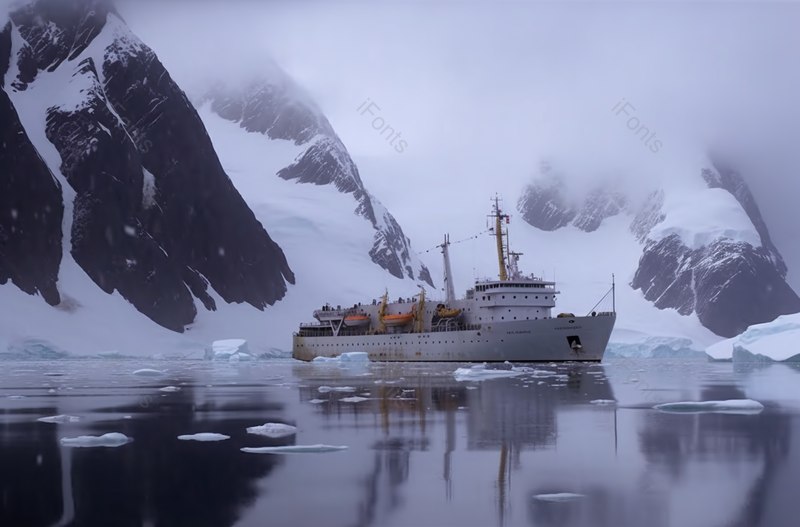 海面漂浮冰川冰山上的大型的轮船,高清,摄影图,摄影图片,图片大全,摄影图免费下载